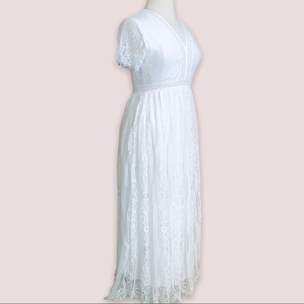 NEW White Lace Boho Short Sleeve Maxi Dress - Picture 8 of 14